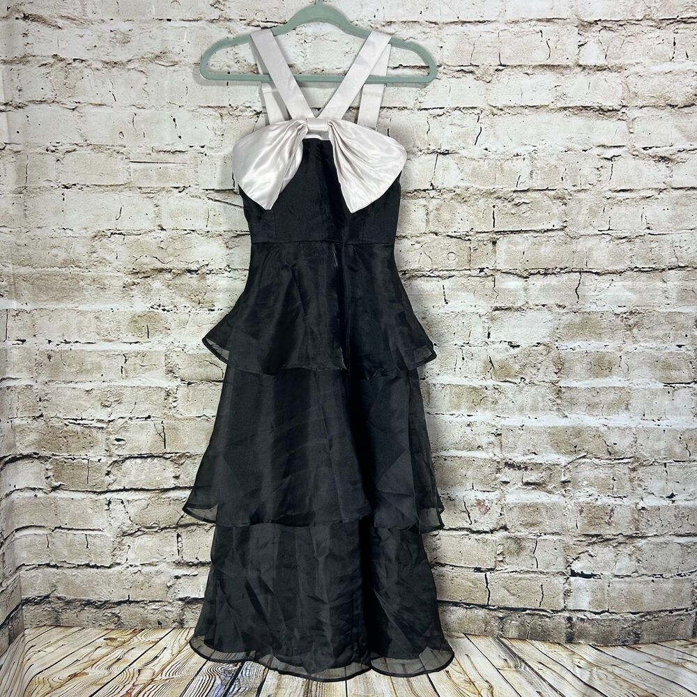 Lulu's Tiered Satin Maxi Organza Dress w/ Bow Women's XS Unique Party Coquette
